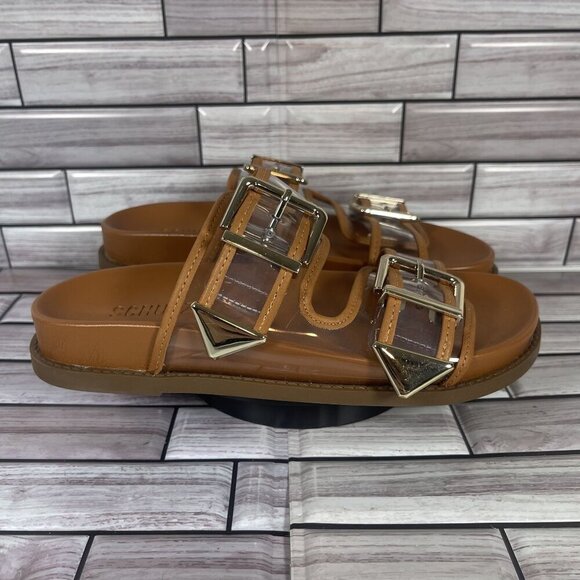 Schutz‎ Naomi Brown Double Strap Slide Sandals Shoe Size 5.5-NEW - Picture 1 of 8